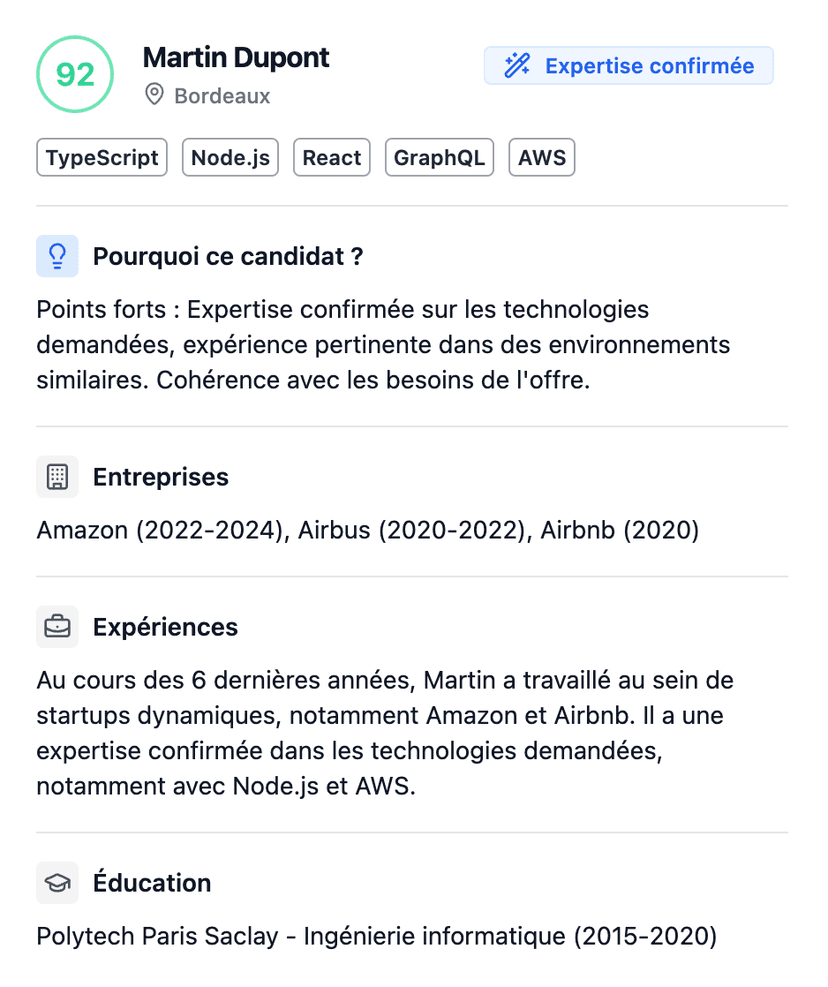 Exemple d'analyse de CV à l'aide de Sight.ai